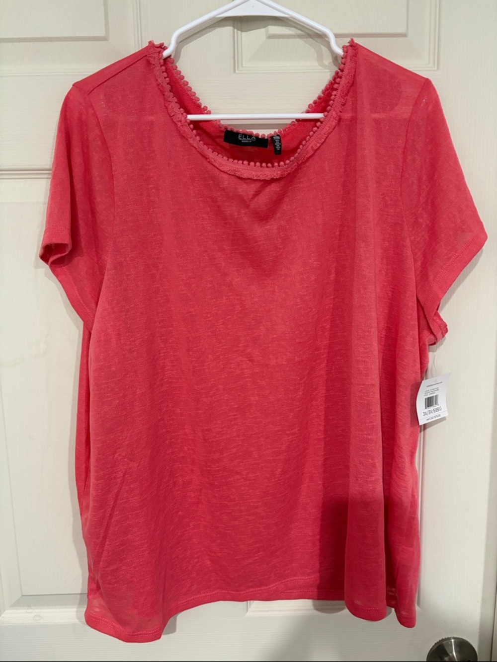 Ella Moss Coral-Pink Short Sleeve Tee with Scallop Trim